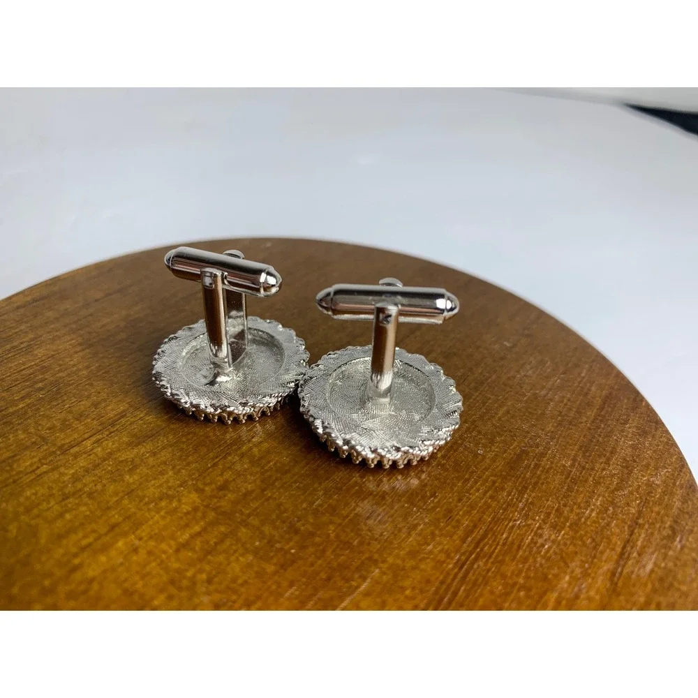 Vintage Dante Men's Sodalite‎ Cufflinks Silver Tone Round Blue Stone Formal Wear